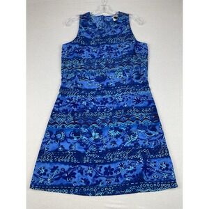 California Concepts Dress Size Small Blue Floral Tropical Sleeveless Knee Length